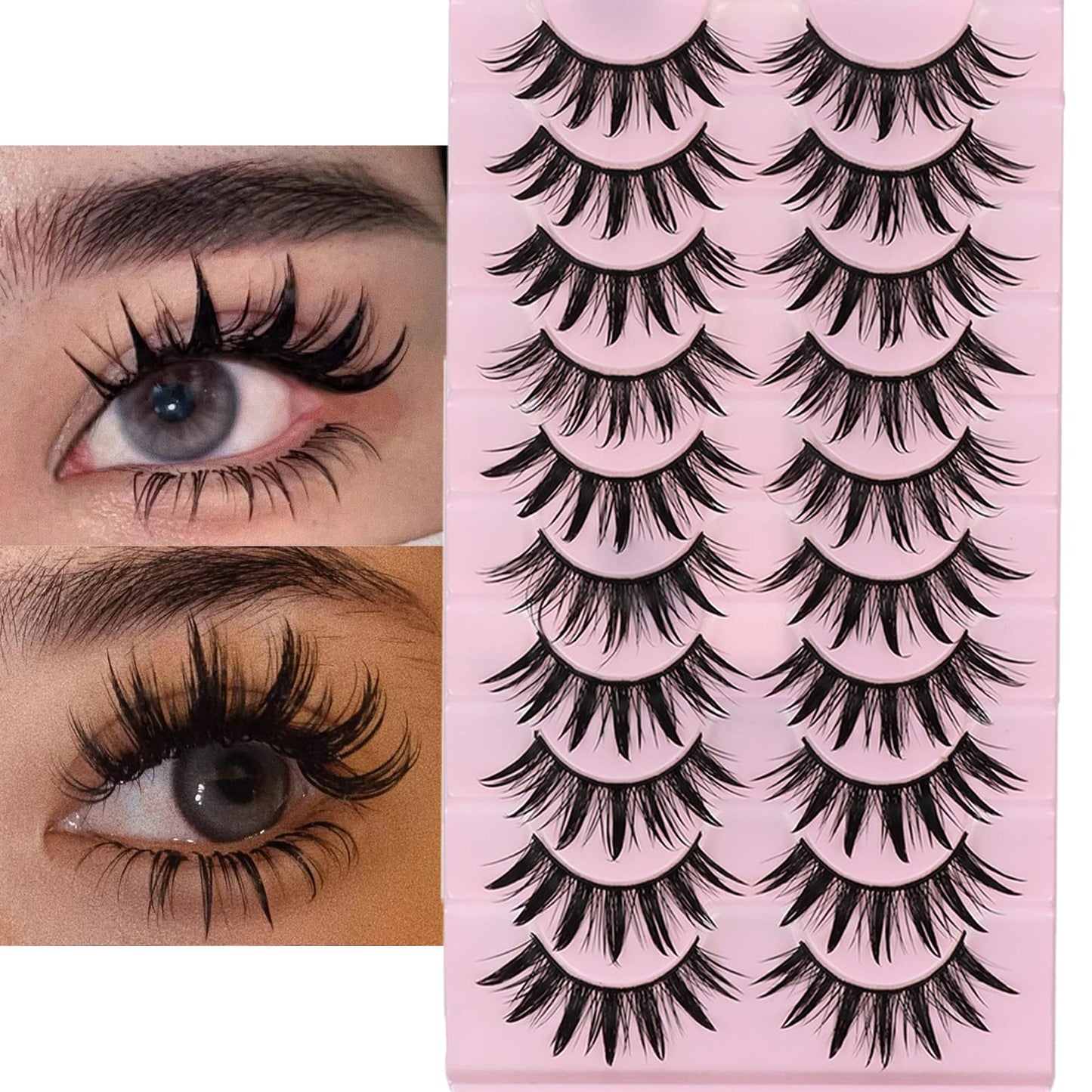 10 Pairs Manga Lashes Wet Look Lashes Effect Cat Eye Lashes Extension Spiky Mink Lashes Japanese Cosplay Styles Anime Fake Eyelashes Reusable