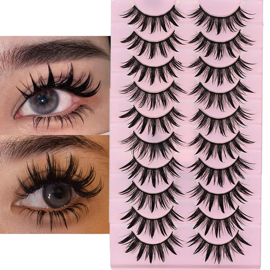 10 Pairs Manga Lashes Wet Look Lashes Effect Cat Eye Lashes Extension Spiky Mink Lashes Japanese Cosplay Styles Anime Fake Eyelashes Reusable